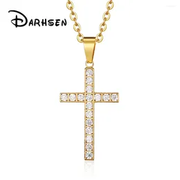 Pendentif Colliers Darhsen unisexe femmes hommes croix pendentifs cubique zircon argent or couleur métal en acier inoxydable chaîne bijoux de mode