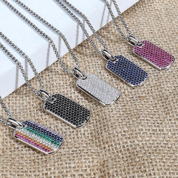 Collares colgantes David Etiqueta de perro Moda Multicolor Zircon Collar de suspensión Caja unisex Cadena Joyería clásica Aniversario Fiesta del día de San Valentín