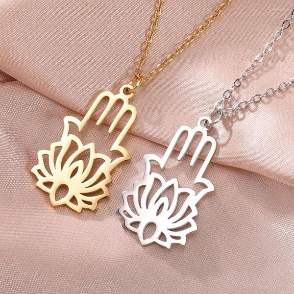 Colliers pendants dawapara hamsa main de Fatima Lotus Yoga Bouddha Collier Bonne chance bijoux en acier en acier inoxydable