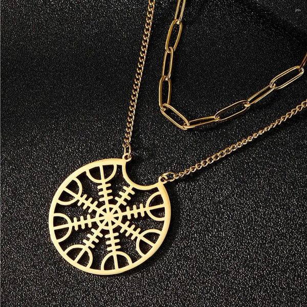 Pendentif Colliers Dawapara Le Helm Of Awe Symbole Collier Aegishjalmur Vikings Vegvisir Norse Amulet Acier inoxydable Bijoux scandinaves