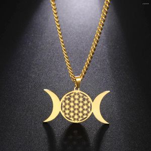 Pendentif Colliers Dawapara Triple Lune Fleur De Vie Collier Géométrie Sacrée En Acier Inoxydable Bijoux Hécate Nœud Déesse