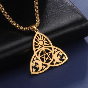 Hanger kettingen dawapara triquetra drievoudige maan godin ketting wiccan pentagram roestvrijstalen religieuze amulet sieraden voor dameshanger