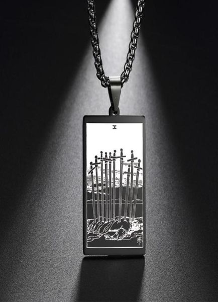 Colliers pendants Dawapara Vintage Box Chain Talisman Collier Le costume de Swords Tarot Carte Amulet en acier inoxydable Golden Black J3817045