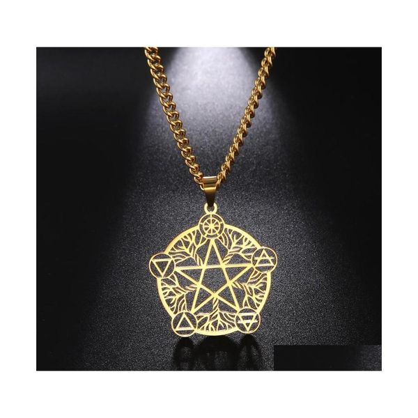 Collares pendientes Dawapara Wicca Pentagram Collar Acero inoxidable Amet Para la eternidad y el infinito Símbolo religioso pagano Jewelrypen Dhjhe