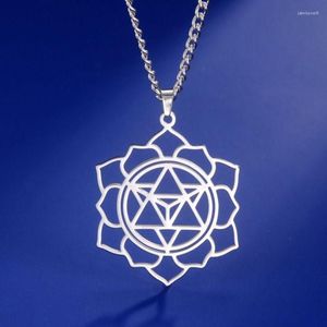 Colliers pendants Dawapara Yoga Lotus Merkabah Collier Star Tetrahedron Géométrie sacrée Fleur de vie en acier inoxydable