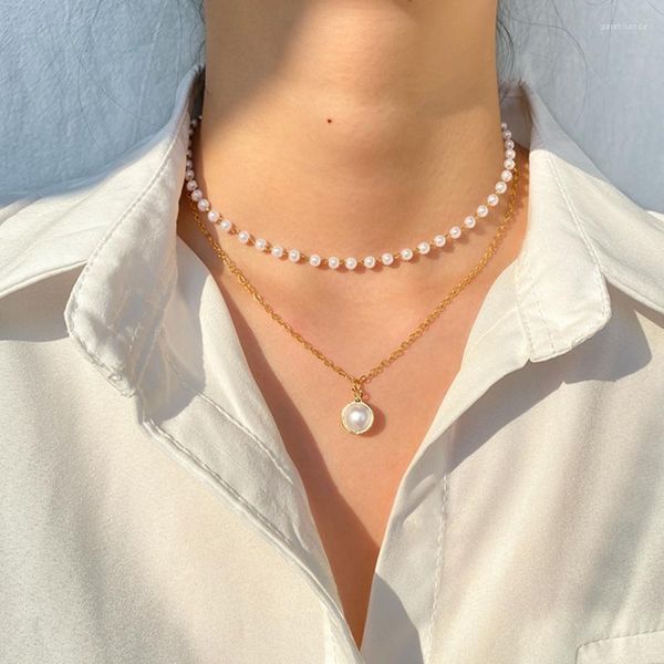 Collares colgantes daxi 2023 collar de perlas boho para mujeres cadenas de color dorado de boda perlas gargantillas joyas de moda en capas