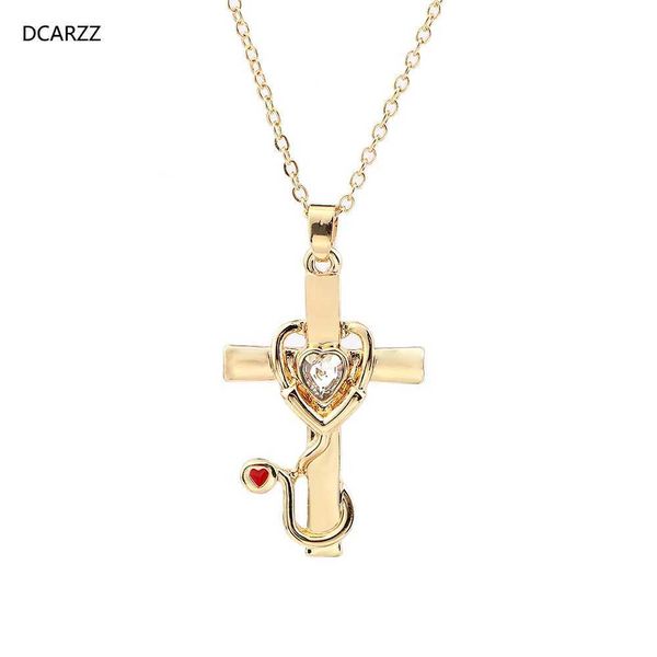 Colliers pendants Dcarzz Cross Collier Fashion Jewelry Party Chain Crystal Stethoscope Pendant Pénéral Doctor infirmier Collier Womens Giftqq