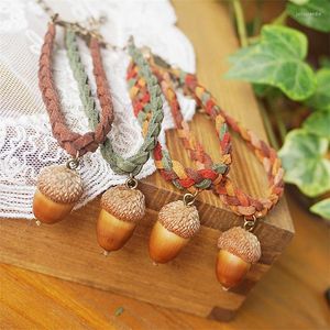 Collares pendientes DEAR-LIFE Forest Department Joyería hecha a mano Linda pequeña pulsera de cuerda de cuero de color bellota Exquisito regalo especial