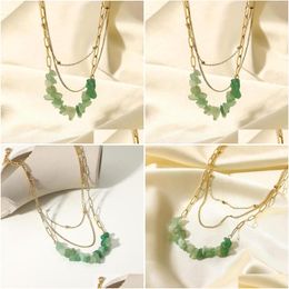 Collares colgantes Dear-Life Collar de piedra triple Natural Verde triturado Moda para mujer Entrega de gota Joyería Colgantes Dhrfy