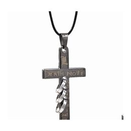 Collares pendientes Death Note Black Metal Necklace Cross Logo Cosplay Accesorios Joyería Drop Delivery Colgantes Dhwlv
