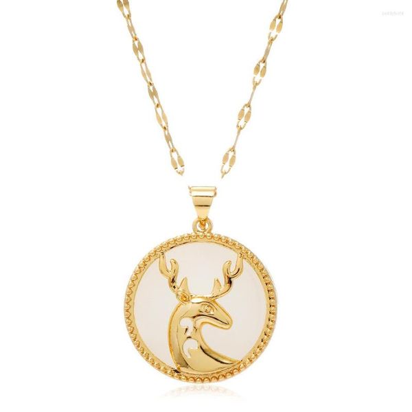 Pendentif Colliers Cerf Collier De Mode 18K Plaqué Or En Acier Inoxydable Pierre De Lune Animal Chanceux Pour Les Femmes Cadeaux De Noël