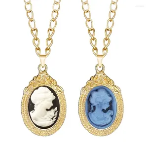 Hanger Kettingen Delicate 6 Kleuren Lady Queen Cameo Ketting Voor Vrouwen Goud Kleur Roze Blauw Grijs Mode Bladbloem