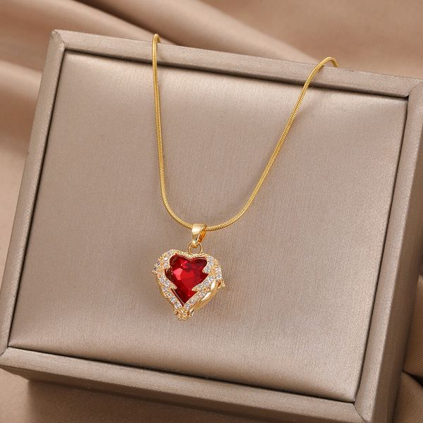 Collares colgantes Collares con colgantes de corazón de esmalte delicado para mujer Color dorado negro rojo collares de gota de amor joyería de moda envío gratis ofertas 230901