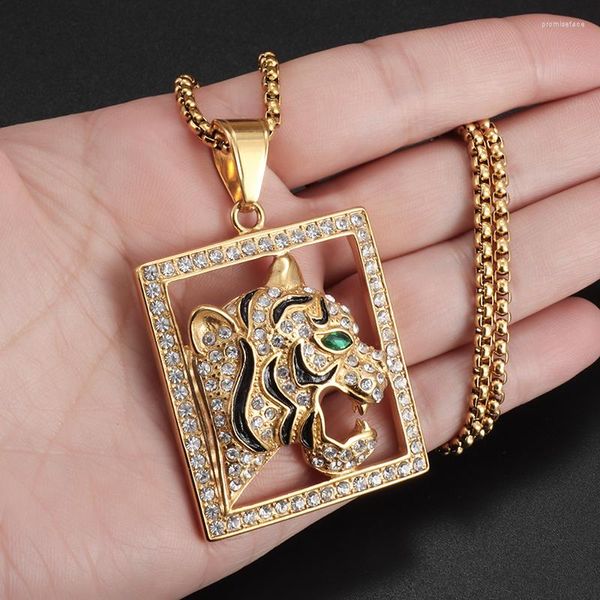 Pendentif Colliers Délicat Aux Yeux Verts Tête De Tigre Carré Animal Collier Hip Hop Rock Rappeur Bijoux Hommes Femmes Chaîne Cadeaux