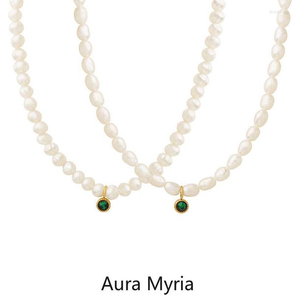 Collares colgantes Delicado collar de cristal de circón verde para mujeres Mujer Pequeño barroco Gargantilla de perlas naturales Declaración Compromiso