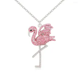 Collares colgantes Delicado Rhinestone Pink Flamingo Bird Collar Regalos para mujeres