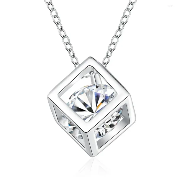 Pendentif Colliers Délicat Collier Carré 925 Bijoux En Argent Sterling Avec Zircone Cubique Femmes Anniversaire Beaux Cadeaux