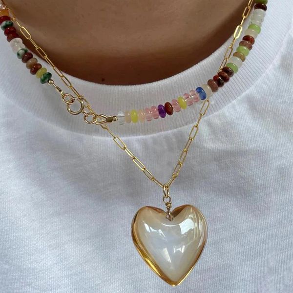 Collares colgantes delicado collar de corazón transparente para mujeres joyería de piedras preciosas curativas estéticas