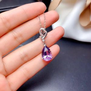 Pendentif Colliers Deluxe en forme de coeur violet cristal collier argent couleur amour zircon charme tour de cou fête bijoux cadeaux