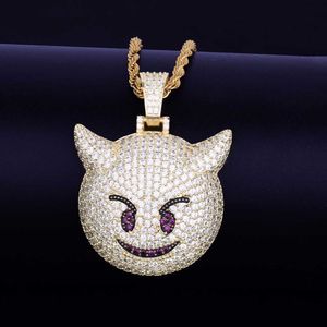 Pendentif Colliers Demon Evil Expression Collier Or Couleur Plaqué Bling Zircon Hip Hop Rock Street Bijoux 230621