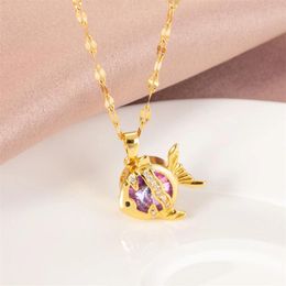 Pendentif Colliers Design Sense Coloré Cristal Goldfish Collier En Acier Inoxydable Pour Femmes Mode Coréenne Douce Chaîne De Clavicule Femelle