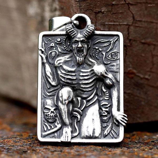 Pendentif Colliers Design Acier inoxydable Crâne Satan rectangulaire pour hommes cool gothique bijoux cadeau