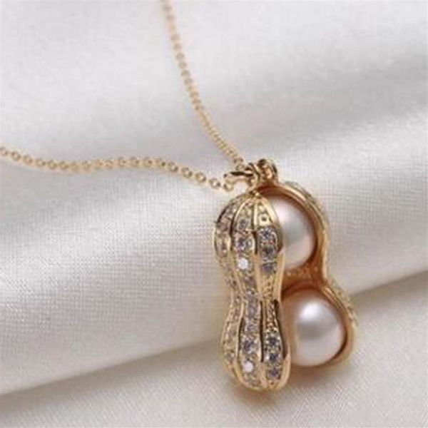 Pendentif Colliers Design Femmes Bijoux Simulé Perle Cacahuète Style Court Collier Tendance Plante Accessoires Cou Chain1279p