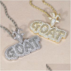 Collares colgantes Diseñador Animal Cabra Cabeza Carta Charm Collar con cadena de cuerda Hip Hop Mujeres Hombres FL Pavimentado 5A Cubic Zirconia Boss Dhtoc