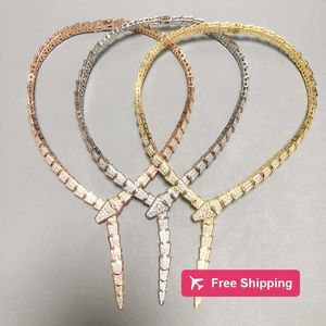 Hangertjeskettingen Designer Collectie Stijl Etentje Choker Halsketting Instellingen Volledig gediamanteerd Goudkleurig Slang Slang Slangachtige Brede Kettingen