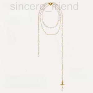 Colliers pendentifs Collier à long collier de perle brisé de Dowager Xi avec une chaîne de pull à glands asymétrique à inscription tridimensionnelle V9GS
