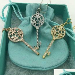 Colliers pendentifs Collier de bijoux de créateur 925 Sterling Sier Dragonfly Flower Set Diamond Key for Girls Fashion Polyvyled High Dhsxt