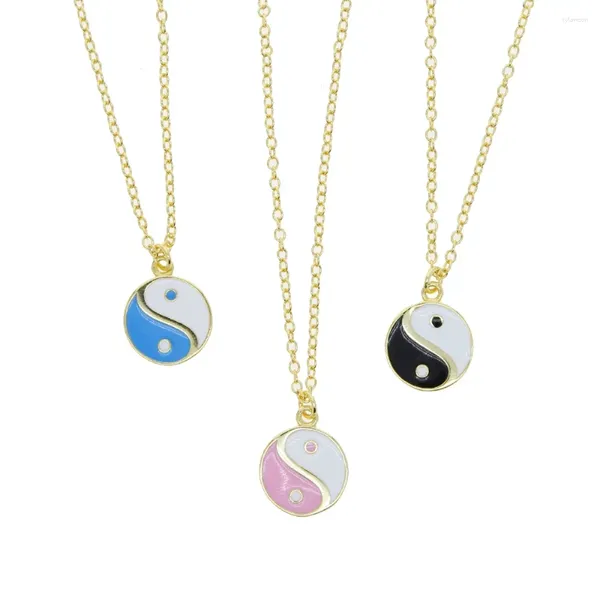 Pendentif Colliers Designer Tai Ji Diagramme pour femmes avec rose bleu noir émail plaqué or couleur bijoux de mode fête en laiton