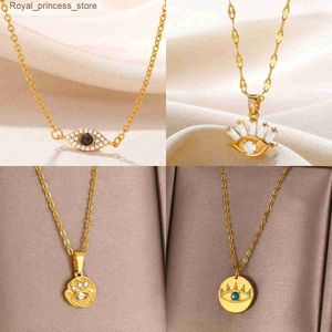 Colliers pendants Devils Eye Zircon Collier Womens Classic Gold Jewelry Trend Round Punk Hip Hop Collier Accesorios Para Mujer Nouveau Q240426