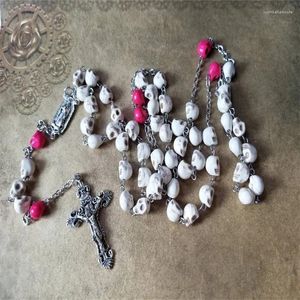 Pendentif Colliers Dia De Los Muertos Chapelet Howlite Crânes Guadalupe Centre Orné Crucifix 5 Décennie Catholique Ivoire Gothique Païen