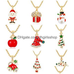 Hanger Kettingen Diamanten Kerstketting Mode Cartoon Sneeuwpop Bel Legering Decoratie Creatief Cadeau Sieraden Drop Delivery Pendan Dhmgn