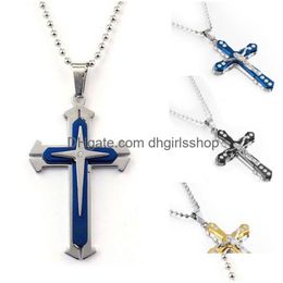 Pendentif Colliers Diamant Croix Collier Trois Diamants À Trois Niveaux Hommes Hip Hop En Acier Inoxydable Décoratif Créatif Cadeau Fournitures Drop D Dherc