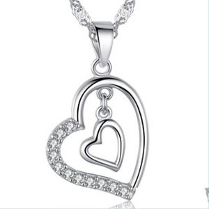 Colliers pendentifs Collier coeur diamant Double coeurs pendentif colliers chaîne femmes enfants bijoux de mode livraison directe pendentifs Dhvxp