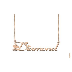 Hanger Kettingen Diamanten Naam Ketting Voor Vrouwen Meisjes Verjaardagscadeau Aangepaste Naambord Kinderen Vrienden Sieraden 18K Vergulde Stainles Dhn1S