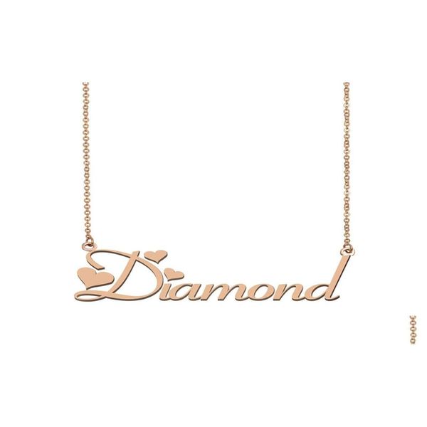 Pendentif Colliers Nom de diamant Collier pour femmes filles cadeau d'anniversaire personnalisé plaque signalétique enfants amis bijoux 18 carats plaqué or inoxydable Dhn1S