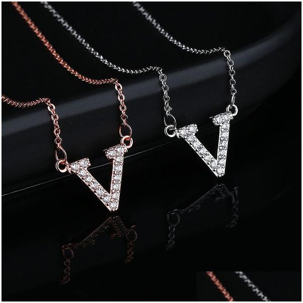 Collares pendientes Diamante Collar para mujer Diseñador Cadena de oro Canal de eslabones cubanos Cadenas de joyería Hielo V Plateado Fl Taladro Clavícula Dro Dhnpr