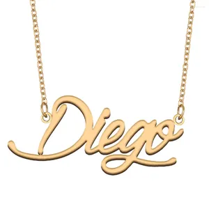 Colliers pendants Collier de nom de diego pour femmes bijoux en acier inoxydable plaqué orplate à la plaque name