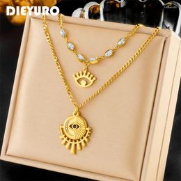 Pendentif Colliers Dieyuro 316L en acier inoxydable rétro yeux collier pour femmes de haute qualité 2in1 chaînes de cou étanche bijoux cadeau