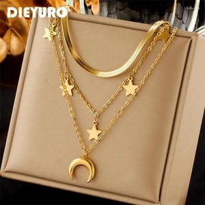 Colliers pendants Dieyuro 316l Collier d'étoiles de lune en acier inoxydable pour femmes Gold Couleur 3In1 Chaines de cou