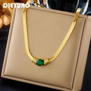 Pendentif Colliers Dieyuro 316L en acier inoxydable ovale vert blanc zircon collier pour femmes fille tendance cou chaîne ras du cou bijoux cadeau