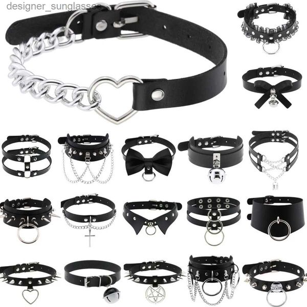 Collares colgantes DIEZI Hombres personalizados Negro PU Gargantilla de cuero Collar Collar gótico Collar Torques para mujeres Boho Vintage Party JewelryL231218