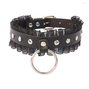 Collares colgantes DIEZI Punk gótico Sexy negro encaje PU cuero collar para mujeres hombres regalo Vintage círculo gargantilla declaración