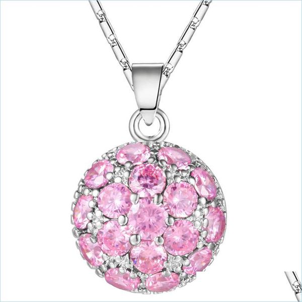 Pendentif colliers bricolage bijoux créatifs pendentifs rond rose Kunzite cristal strass pour les femmes fête fiançailles 925 Sier pendentif Dr Dhn8I