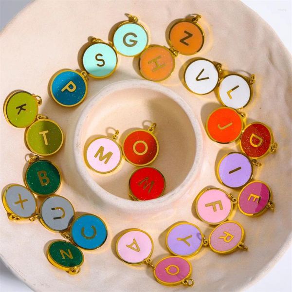 Pendentif Colliers DIY Designer Fabrication de bijoux Alphabet en gros en acier inoxydable couleur émail majuscule 26 A-Z lettres initiales charmes