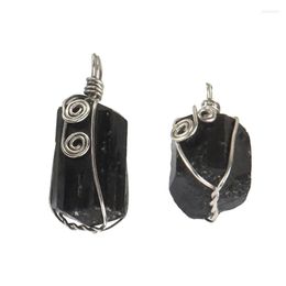 Pendentif Colliers DIY À La Main Filaire Dangle Pierre Pendentifs Pépites Irrégulières Roche Naturel Noir Tourmaline Mâle Femmes Bijoux