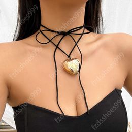 Hanger kettingen Diy sieraden Goth zwart fluweel grote hart choker ketting voor vrouwen elegante weefsel geknoopte bowknot verstelbare ketting aaaaaa